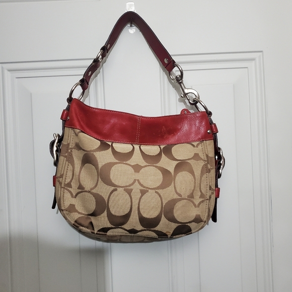 COACH F12657 Red Zoe Signature Medium Hobo Bag EUC - Picture 5 of 12